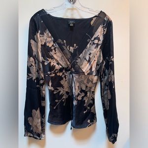 Plenty by Tracy Reese black and tan floral silk top. Size 6